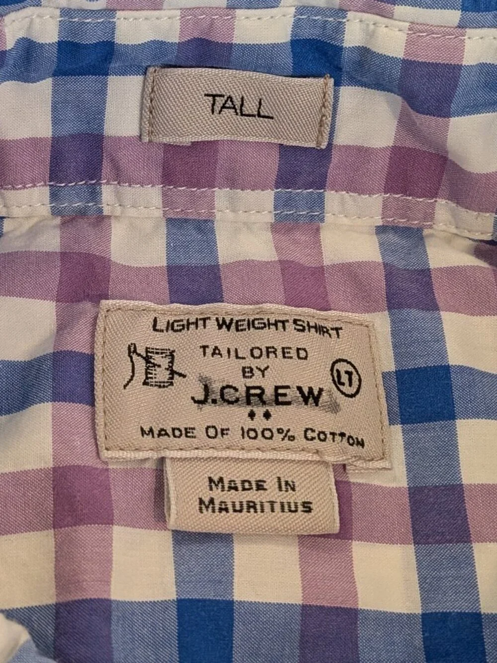 Men's J. Crew purple / blue / white plaid gingham button down Large Tall